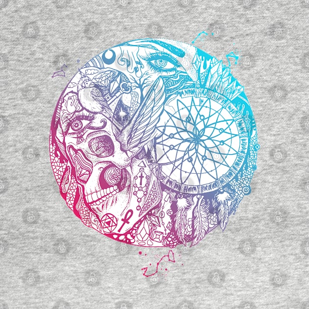 Dual Color Skull and Dreamcatcher Circle by kenallouis